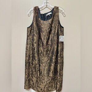 Kasper Brown and Gold Brocade Midi Sheath Dress